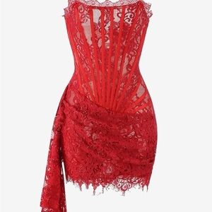 Strapless Scarlet Lace Dress